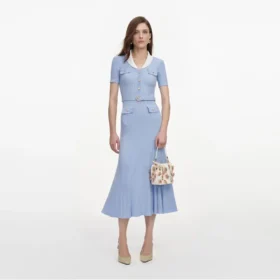 Blue Ribbed Knit Midi Dress