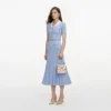 Blue Ribbed Knit Midi Dress