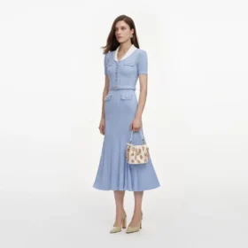 Blue Ribbed Knit Midi Dress
