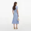 Blue Ribbed Knit Midi Dress
