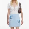 Blue Satin 3D Sequin Flower Mini Skirt Blue Satin 3D Sequin Flower Mini Skirt
