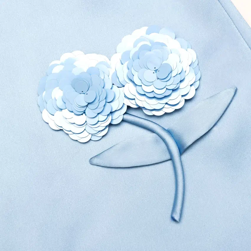 Blue Satin 3D Sequin Flower Mini Skirt Blue Satin 3D Sequin Flower Mini Skirt