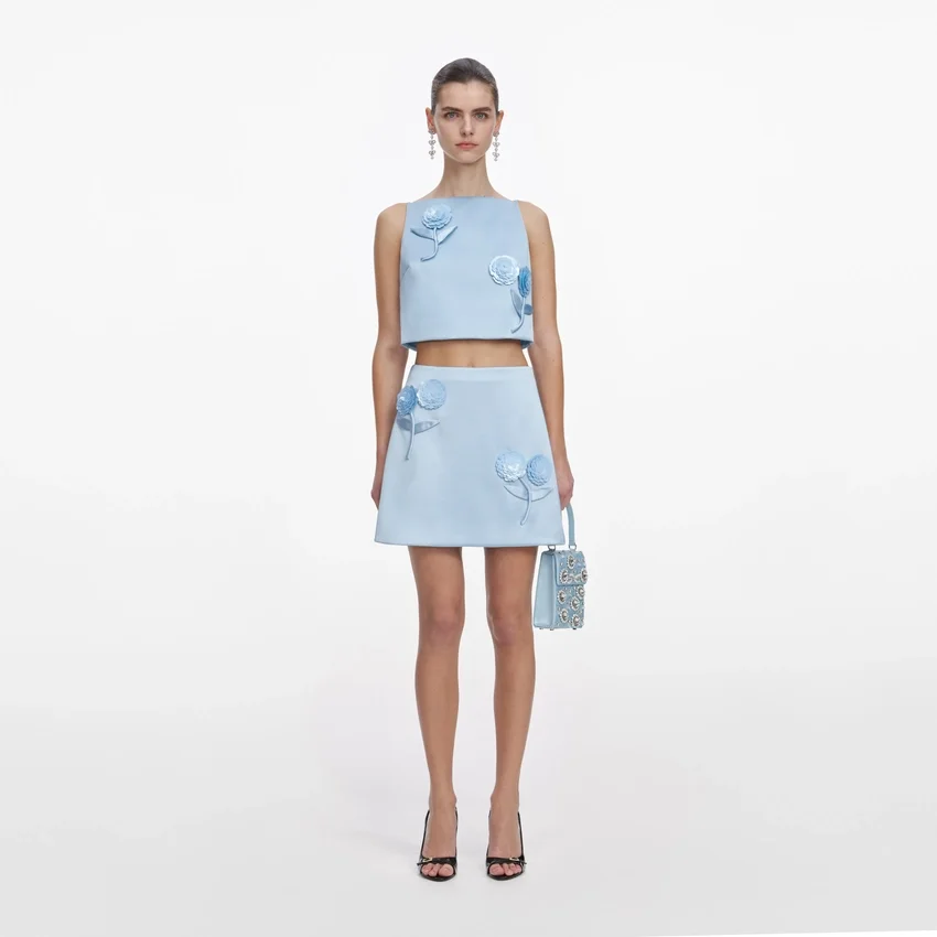 Blue Satin 3D Sequin Flower Top Blue Satin 3D Sequin Flower Top