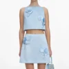 Blue Satin 3D Sequin Flower Top Blue Satin 3D Sequin Flower Top