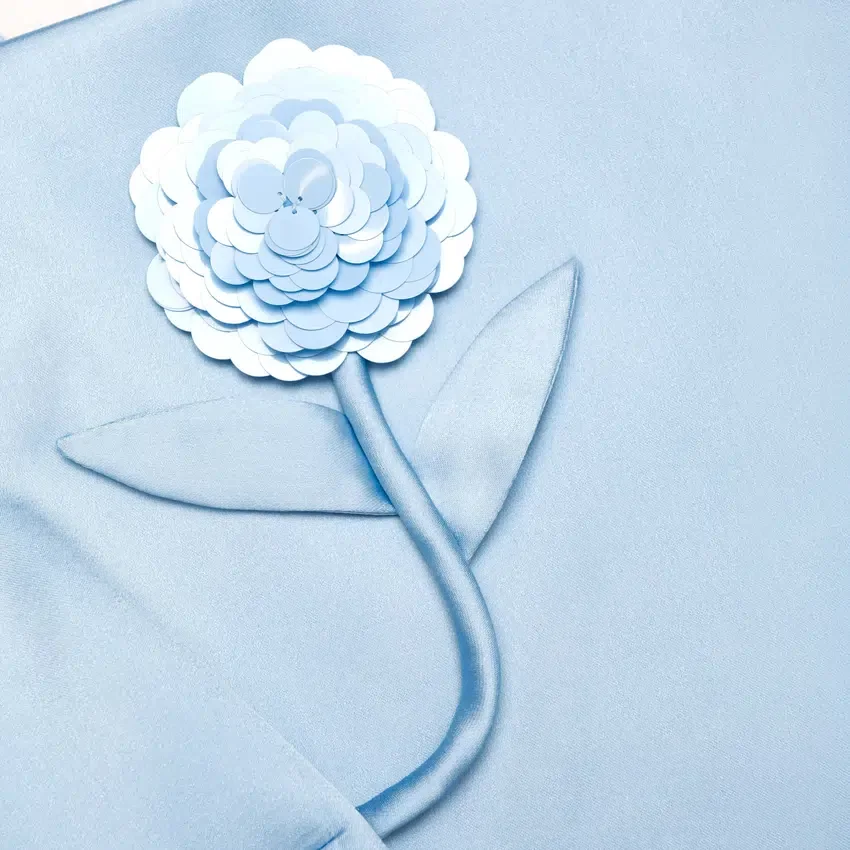 Blue Satin 3D Sequin Flower Top Blue Satin 3D Sequin Flower Top