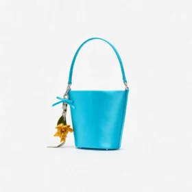Blue Satin Bucket Bag