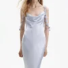Blue Satin Flower Maxi Dress Blue Satin Flower Maxi Dress