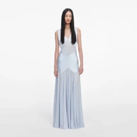 Blue Satin Jersey Maxi Dress