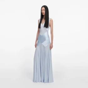 Blue Satin Jersey Maxi Dress