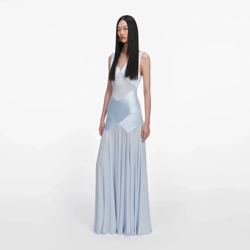 Blue Satin Jersey Maxi Dress Blue Satin Jersey Maxi Dress