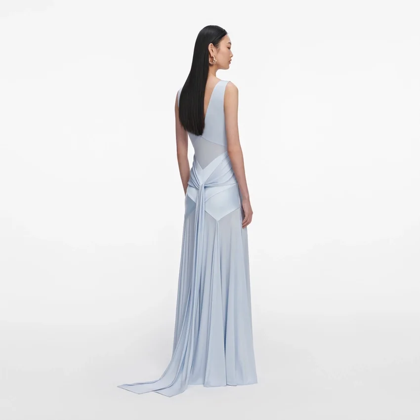 Blue Satin Jersey Maxi Dress Blue Satin Jersey Maxi Dress