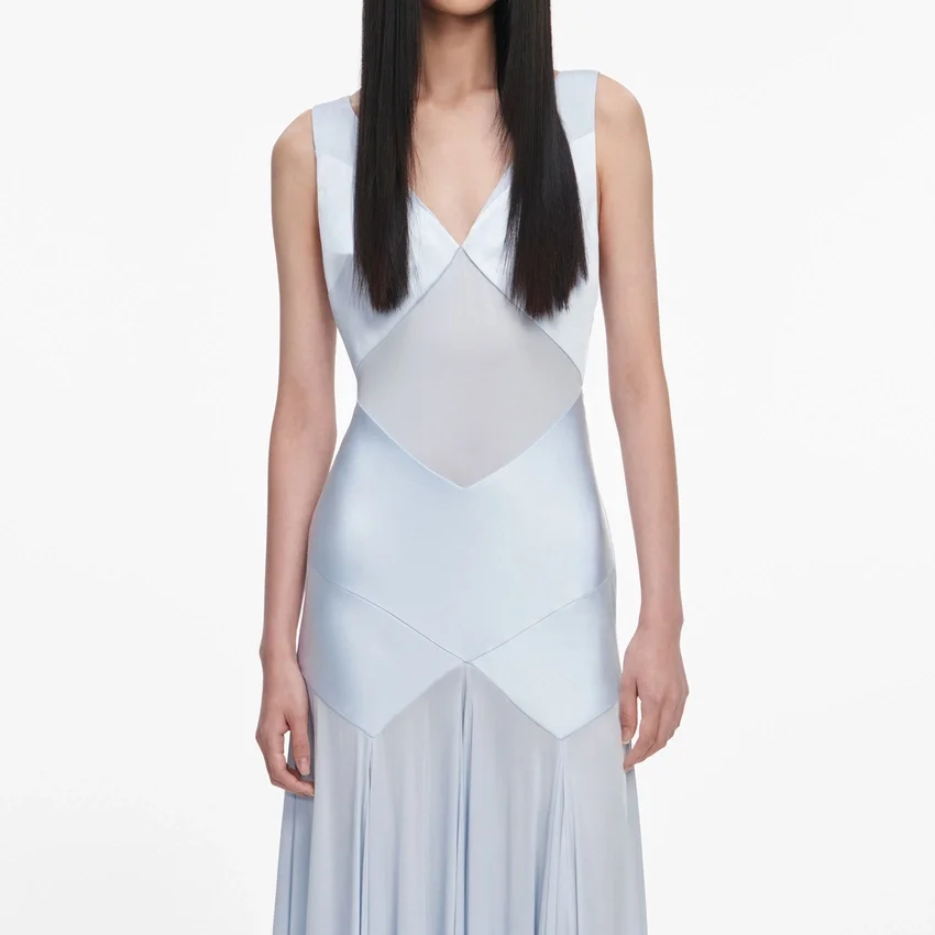 Blue Satin Jersey Maxi Dress Blue Satin Jersey Maxi Dress
