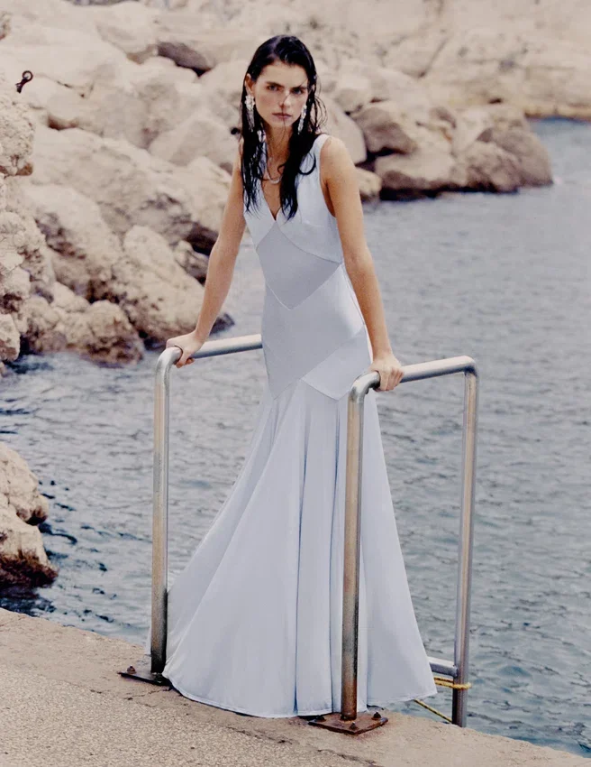 Blue Satin Jersey Maxi Dress Blue Satin Jersey Maxi Dress