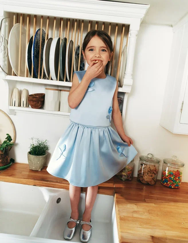 Blue Satin Sequin Flower Skirt Blue Satin Sequin Flower Skirt