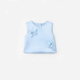 Blue Satin Sequin Flower Top