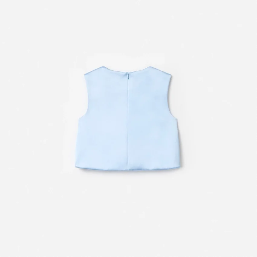 Blue Satin Sequin Flower Top Blue Satin Sequin Flower Top