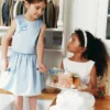 Blue Satin Sequin Flower Top Blue Satin Sequin Flower Top