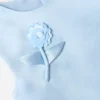 Blue Satin Sequin Flower Top Blue Satin Sequin Flower Top