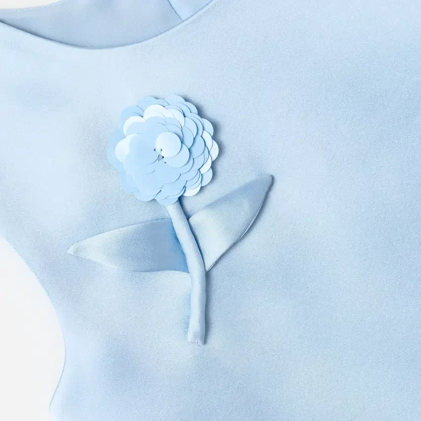 Blue Satin Sequin Flower Top Blue Satin Sequin Flower Top