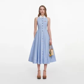 Blue Striped Cotton Midi Dress