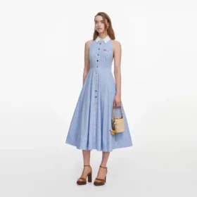 Blue Striped Cotton Midi Dress
