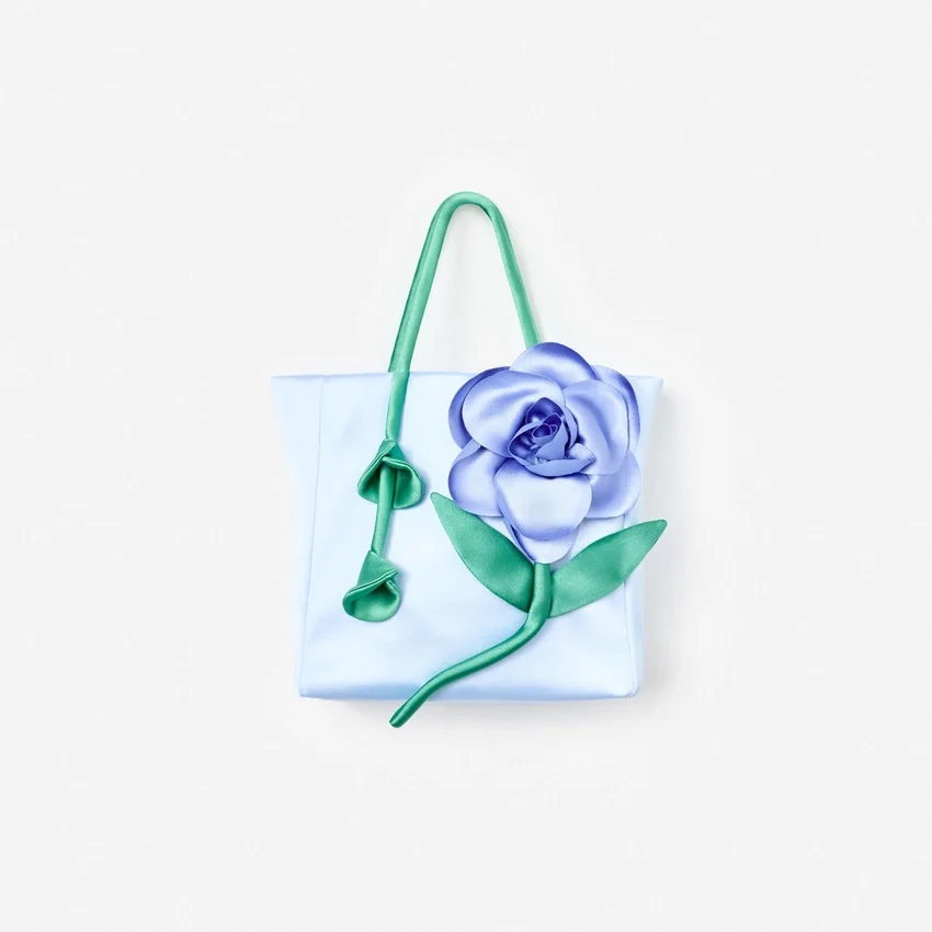 Blue Taffeta 3D Flower Bag Blue Taffeta 3D Flower Bag