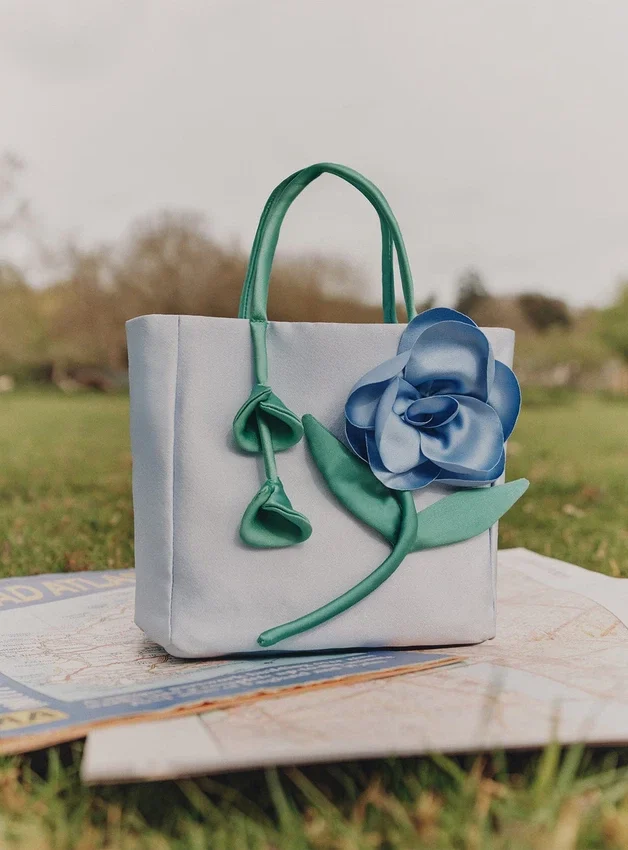 Blue Taffeta 3D Flower Bag Blue Taffeta 3D Flower Bag