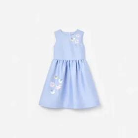 Blue Taffeta Sequin Embellished Dress