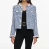 Blue Textured Denim Jacket
