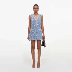 Blue Textured Denim Mini Dress