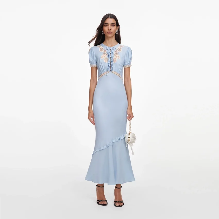 Blue Viscose Lace Midi Dress Blue Viscose Lace Midi Dress