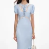 Blue Viscose Lace Midi Dress Blue Viscose Lace Midi Dress