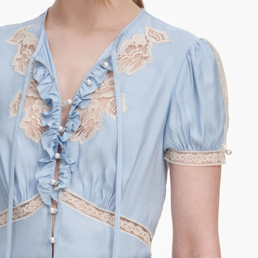 Blue Viscose Lace Top Blue Viscose Lace Top
