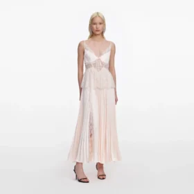Blush Satin Lace Midi Dress