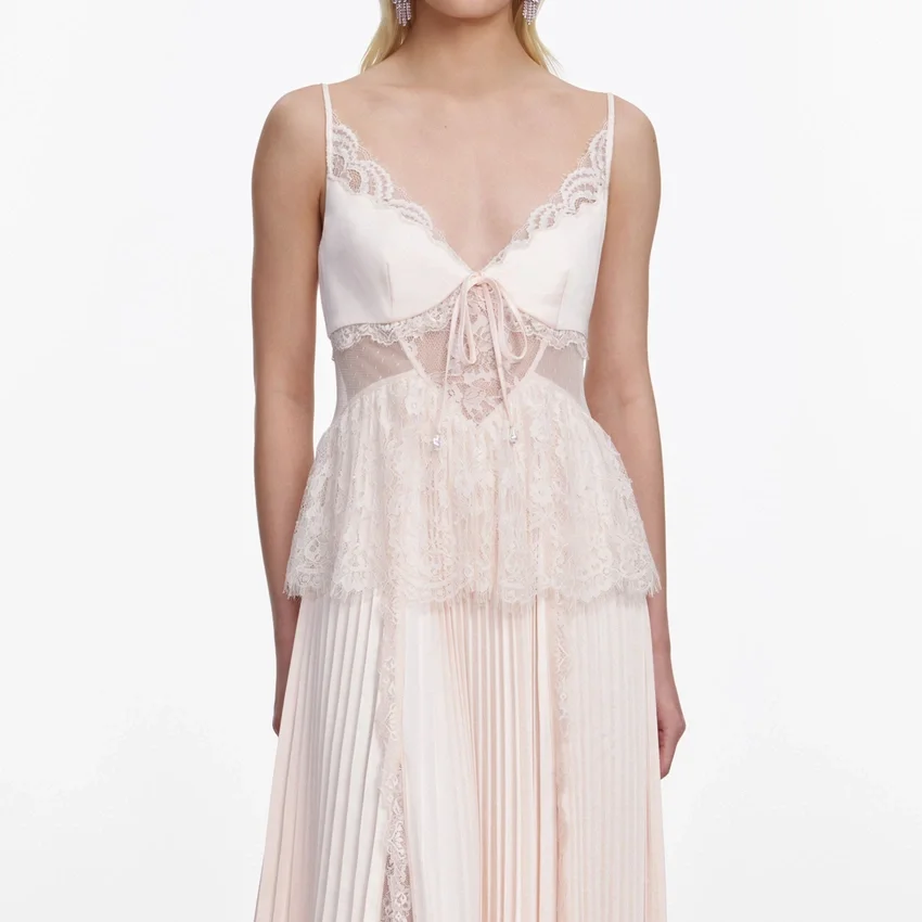 Blush Satin Lace Midi Dress Blush Satin Lace Midi Dress