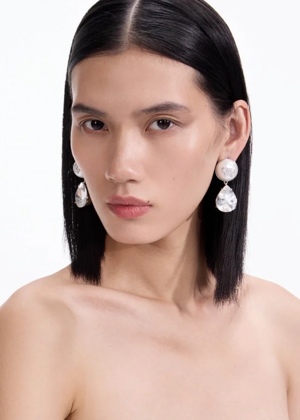 Bow Pearl Crystal Droplet Earrings Bow Pearl Crystal Droplet Earrings