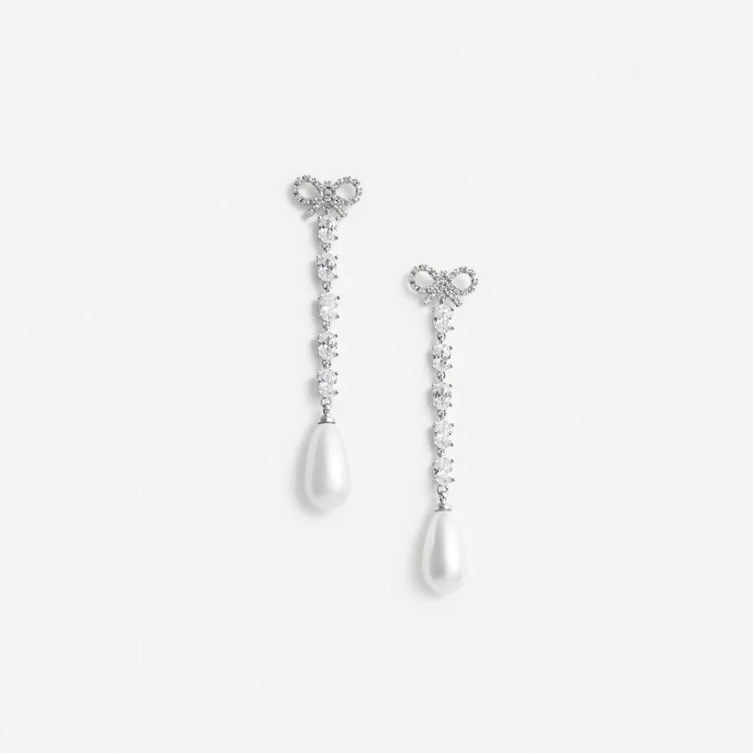 Bow Pearl Droplet Earrings Bow Pearl Droplet Earrings