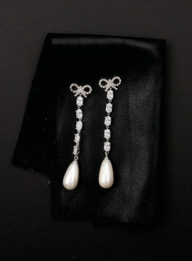 Bow Pearl Droplet Earrings Bow Pearl Droplet Earrings