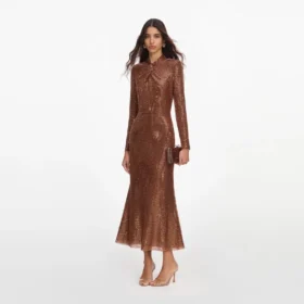 Bronze Rhinestone Midi Dress