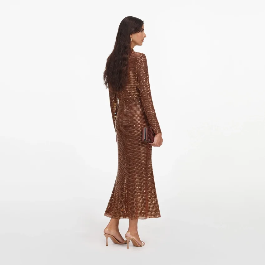 Bronze Rhinestone Midi Dress Bronze Rhinestone Midi Dress