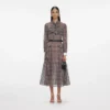 Brown Check Chiffon Midi Dress Brown Check Chiffon Midi Dress