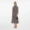 Brown Check Chiffon Midi Dress Brown Check Chiffon Midi Dress