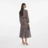 Brown Check Chiffon Midi Dress Brown Check Chiffon Midi Dress