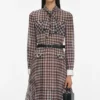 Brown Check Chiffon Midi Dress Brown Check Chiffon Midi Dress