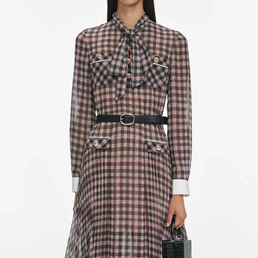 Brown Check Chiffon Midi Dress Brown Check Chiffon Midi Dress