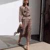 Brown Check Chiffon Midi Dress Brown Check Chiffon Midi Dress