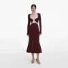 Brown Contrast Lace Knit Midi Dress Brown Contrast Lace Knit Midi Dress