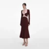 Brown Contrast Lace Knit Midi Dress Brown Contrast Lace Knit Midi Dress