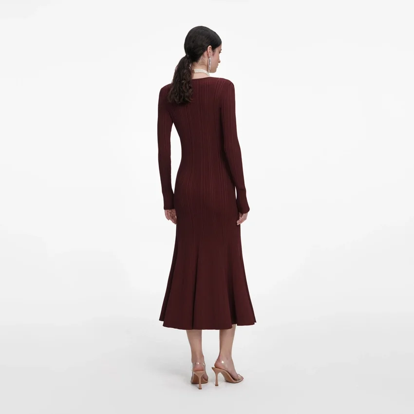 Brown Contrast Lace Knit Midi Dress Brown Contrast Lace Knit Midi Dress