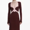Brown Contrast Lace Knit Midi Dress Brown Contrast Lace Knit Midi Dress